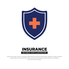 Insurance Icon. Medical Shield with Cross Symbol. Editable Vector Icon.