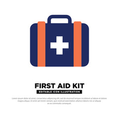 Medical Kit Icon. First Aid Box with Cross Symbol. Editable Vector Icon.