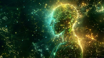 Abstract representation of artificial intelligence with a glowing human silhouette and circuits