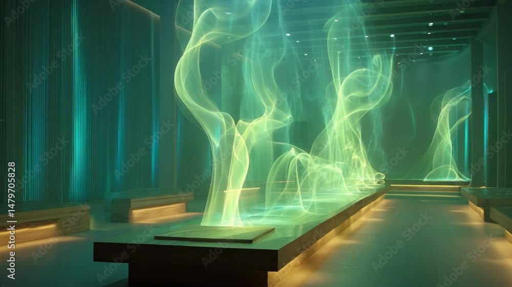 Poster ethereal energy display: a captivating display of light and energy dances within an architectural sp