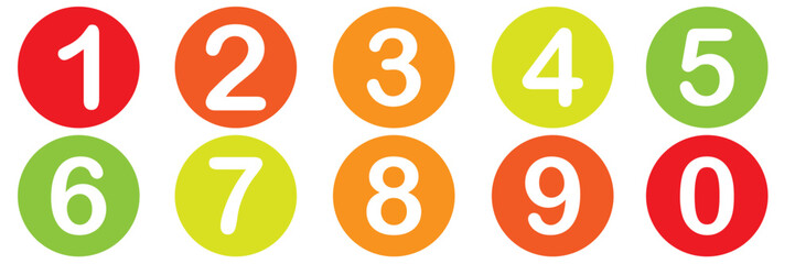 Numbers/ long shadow on multicolored circles,eps10