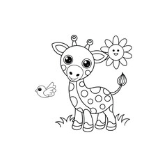 Baby Giraffe Looking at Sun in Forest coloring page