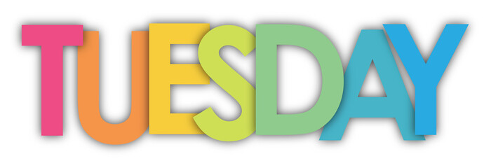 TUESDAY colourful typography banner on transparent background