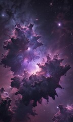 Intricate cosmic nebulae, dense star clusters shine against a deep purple backdrop , Nebulae,  deep space