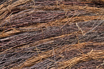 Dry brushwood stacked on the ground. Background
