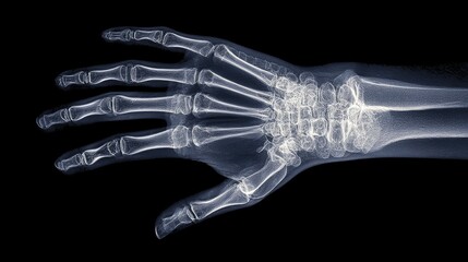 Naklejka premium Forensic-style X-ray of a hand and wrist, digitally enhanced for skeletal clarity and case analysis