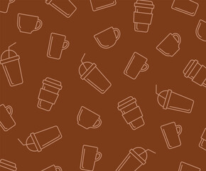 Brown background with coffee icons.