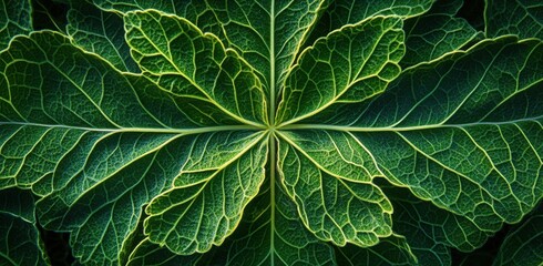tropical green leaves abstract texture, dark nature background for banner or wallpaper