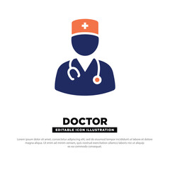 Doctor Icon. Male Doctor with Stethoscope and Medical Cap. Editable Vector Icon.