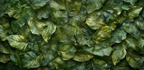 tropical green leaves abstract texture, dark nature background for banner or wallpaper