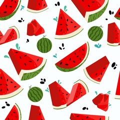Hand drawn seamless pattern featuring juicy watermelon