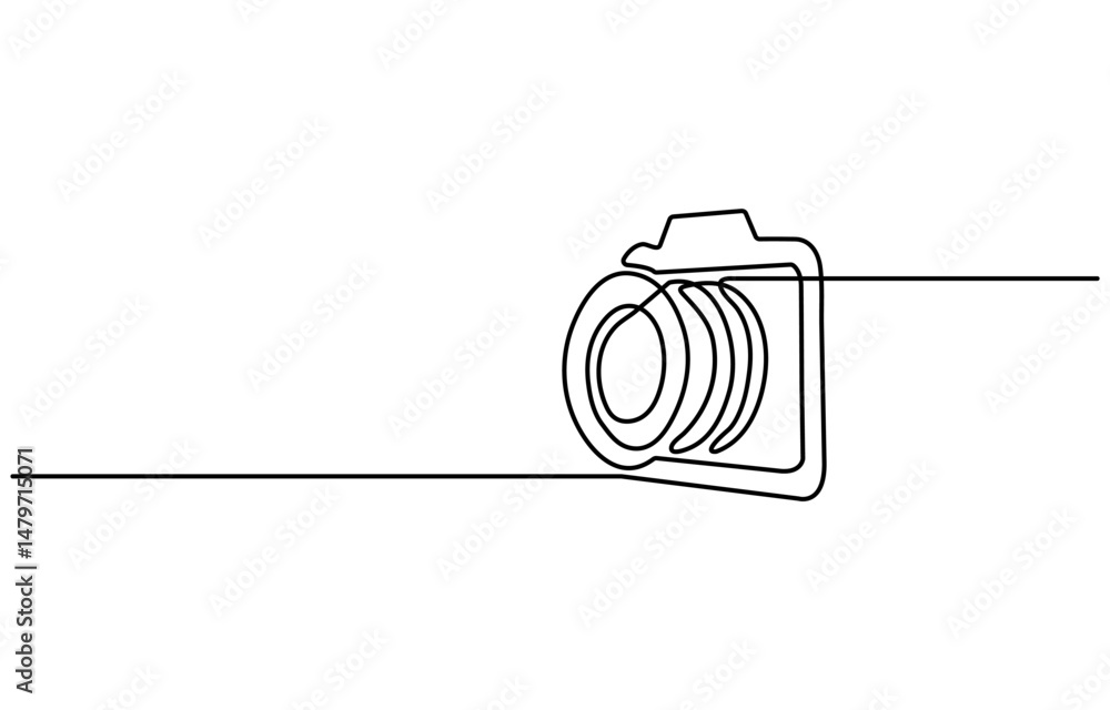 Poster camera continuous one line drawing. digital camera in simple linear style. vector illustration.
