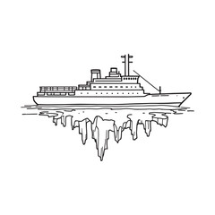 minimalistic line drawing of icebreaker ship at sea