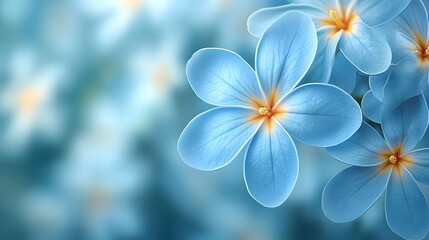 Naklejka premium Beautiful blue plumeria flowers in full bloom against a soft blur background displaying a sense of tranquility and floral elegance