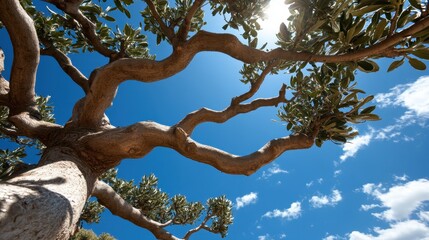 Fototapeta premium Majestic Tree Branches Reaching for a Sunny Sky Nature's Upward View