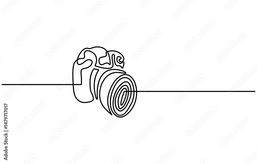 Poster camera continuous one line drawing. digital camera in simple linear style. vector illustration.