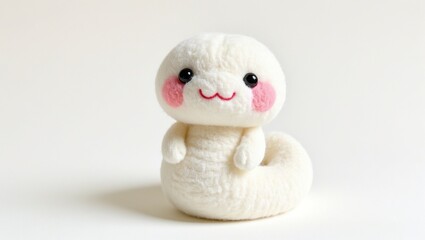 Plush snake doll in a white background, soft wool, cute design.