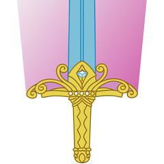 Obraz premium Sword with golden hilt and blue blade on a pink background 