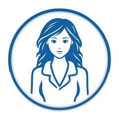 A minimalist illustration of a woman in a business suit and frame.