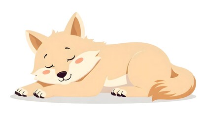 Naklejka premium A flat design cartoon illustration of a resting wolf lying down.