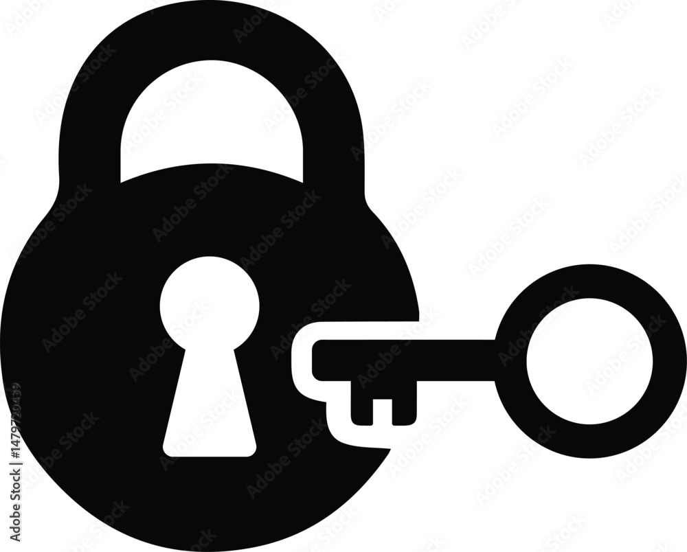 Aufkleber vector illustration of a key unlocking a secure padlock icon, symbolizing safety and access on the w