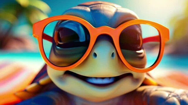 Schildkr&ouml;tenbaby mit Sonnenbrille (3D-Cartoon)