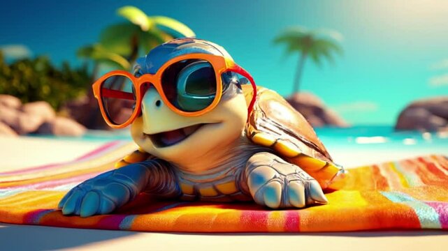 Schildkr&ouml;tenbaby mit Sonnenbrille (3D-Cartoon)