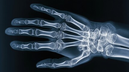 Naklejka premium Pediatric hand and wrist X-ray showing developing growth plates and smaller bones, labeled anatomy view