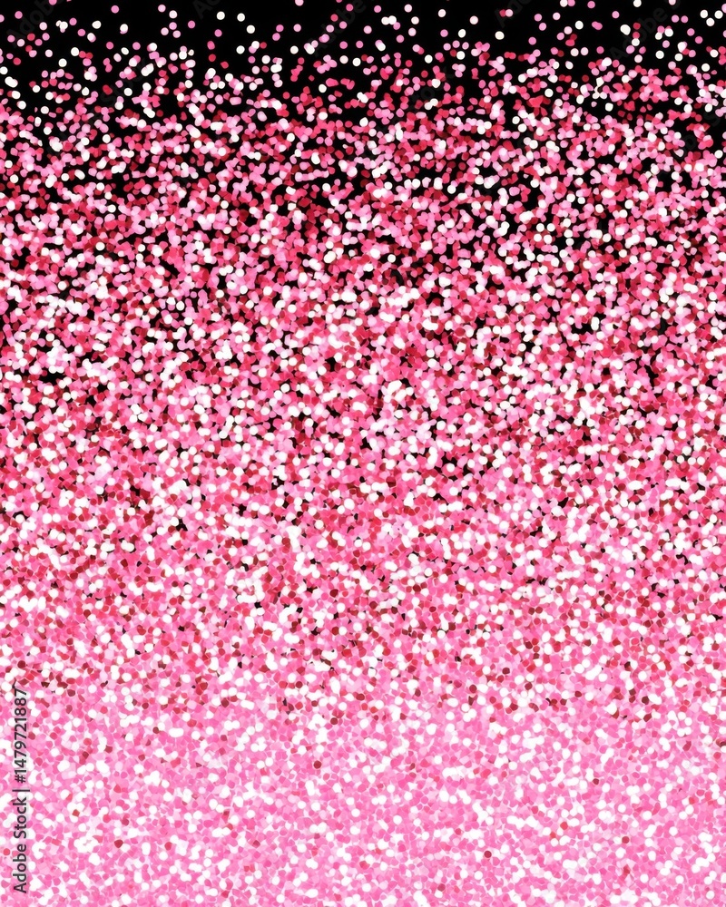 Poster pink glitter falling against a black background creating a gradient effect studio shot for a glamoro