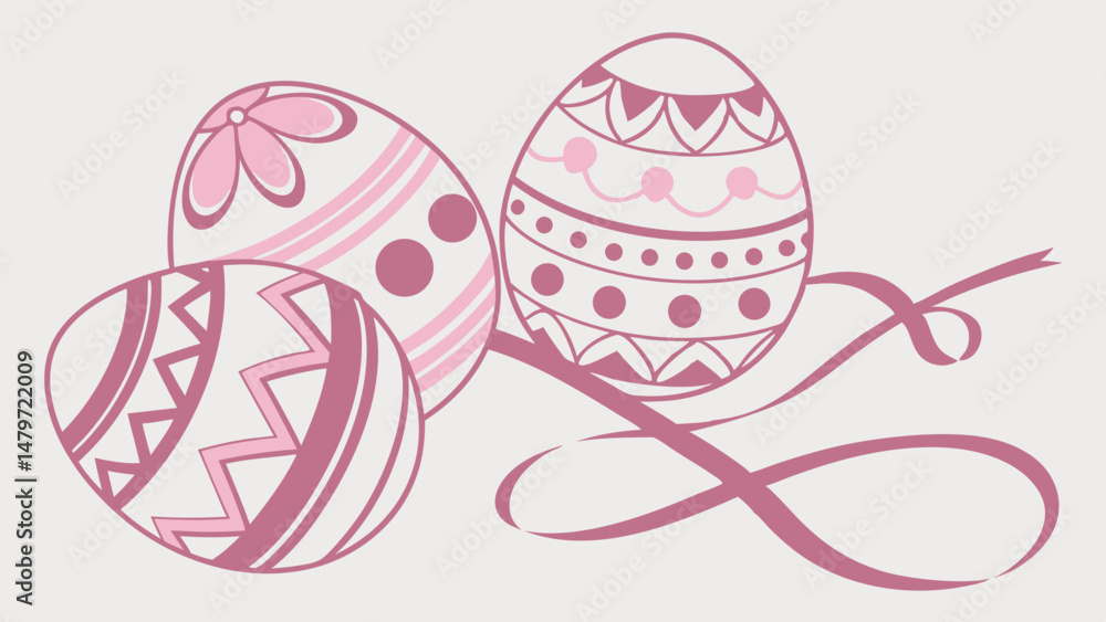 Poster vector colorful easter eggs with decorative patterns and ribbons create festive atmosphere for sprin
