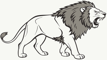 Obraz premium Vector fierce lion with majestic mane stands in powerful pose, showcasing its strength and dominance in wild