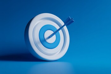 Blue Target Icon with Arrow on Sticky Note, Minimalist Business Concept Symbolizing Precision, Goal Achievement, Marketing Strategy, Clean Background, 3D Render, Focus, Accuracy, High Resolution