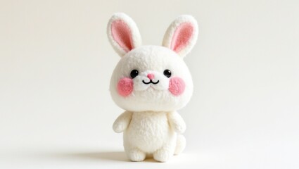 Plush rabbit doll, white background, soft wool, cute design.
