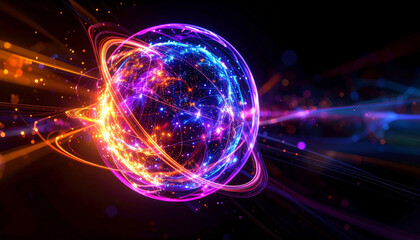 Fototapeta premium Quantum Computing Concept: An abstract and ethereal design with interconnected spheres and glowing lines, hinting at the complex nature of quantum computing.