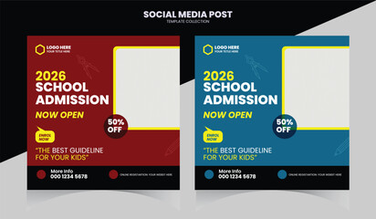 Obraz premium School Admission media post design post set