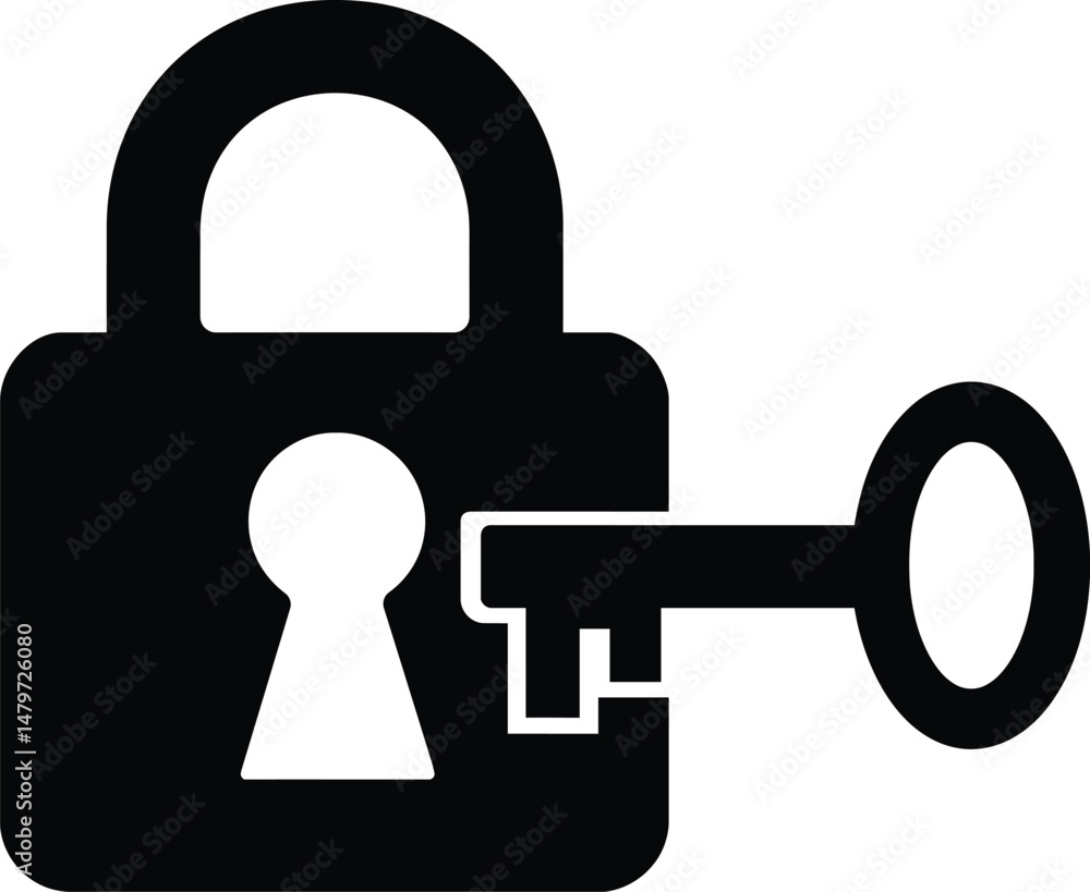 Poster vector security padlock icon with a key, symbolizing protection and safe access