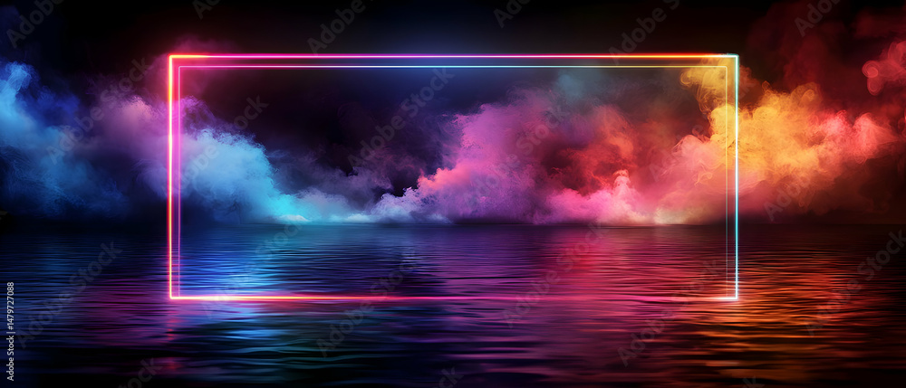 Poster neon colorful abstract background with frame