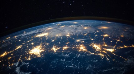 Obraz premium Global nighttime view of earth from space illuminated cities planet earth satellite imagery astronomical perspective