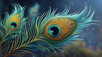 Enchanting peacock feathers sparkle in twilight