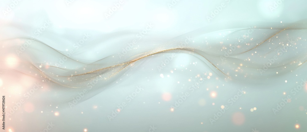 Poster abstract gold wave on light blue background with bokeh effect elegant design for luxury and festive 