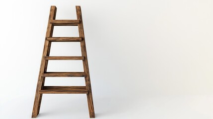 Rustic wooden ladder shelf against a plain white background