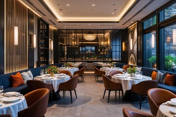 Fototapeta premium Sophisticated Contemporary Dining Room Design with Chic Decor and Gourmet Atmosphere