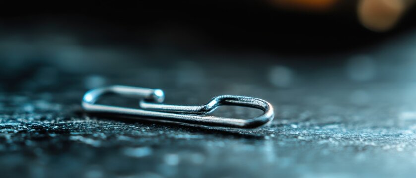 Close up of a Metallic Safety Pin on a Textured Surface with a Dark Background Studio Shot