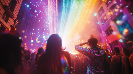 In the middle of Pride Month Celebrations, a night street party transforms the city into a kaleidoscope of identity and joy.