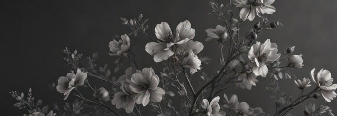 Subtle charcoal floral wallpaper, delicate blooms  , small, subtle