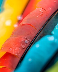 Colorful feathers on macaw's tail with vibrant patterns