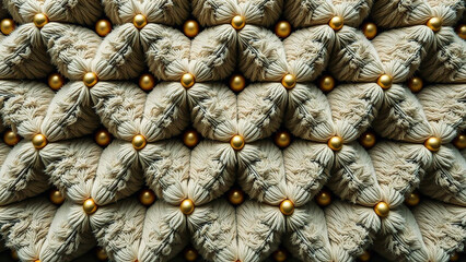 Fototapeta premium Close-Up Texture of Plush Soft Rope Furniture with Golden Decorative Spheres,Background