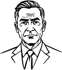 Contoured Black and White Portrait of a Stern Man in a Suit