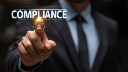 Business professional engages with compliance legal concept during a corporate meeting