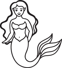 Mermaid  outline vector illustration line art	
